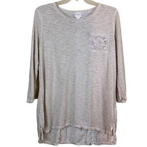 Chico’s Lace Accent Beige Tunic Top Size 1 M/8